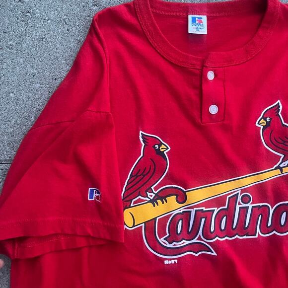 Cardinals Russell Athletic Red Henley Football NFL Cardinals Graphic 1/4 Button - Picture 3 of 4